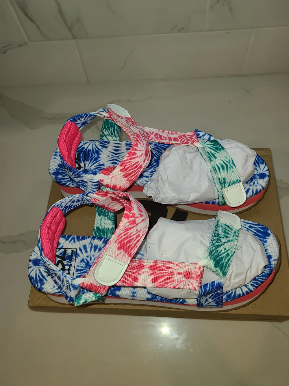 Dirty Laundry Women's Tie-Dye Platform Sandals - Blue/Pink/Green 8.5 EU 39 NEW